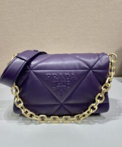 Prada System Nappa Patchwork Shoulder Bag Purple For Women, Women's Bags 7.5in/19cm