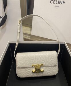 Celine Triomphe Shoulder Bag In Quilted Triomphe Lambskin White For Women 8in/20cm 194143EF4.01BC