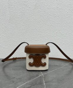 Celine Small Box Cuir Triomphe In Textile Natural / Tan For Women 4in/11cm