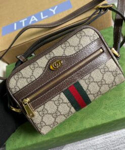 Gucci Ophidia Mini GG Bag Beige/Ebony GG Supreme Canvas With Brown For Women 7in/17.5cm GG 517350 96IWS 8745