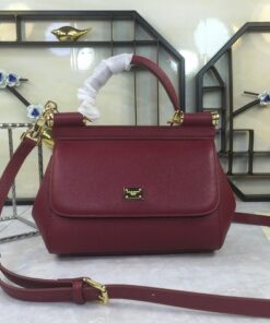 Dolce Gabbana Medium Sicily Handbag In Dauphine Burgundy For Women 10.2in/26cm DG BB4347A10018M073
