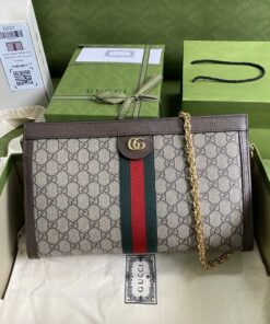 Gucci Ophidia GG Medium Shoulder Bag Beige/Ebony GG Supreme Canvas Green And Red Web For Women 13in/32.5cm GG 503876 K05NG 8745