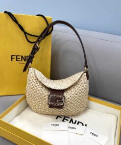 Fendi Small Croissant Hobo Bag Raffia For Women, Women's Handbags, Shoulder Bags 11.4in/29cm FF 8BR790AFGJF1E1B