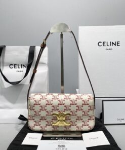 Celine Triomphe Shoulder Bag In Triomphe Canvas Red For Women 8in/20cm 194142CUZ.27ED