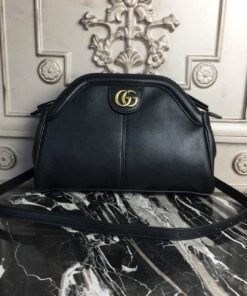 Gucci REBELLE Medium Top Handle Bag Black For Women 10.7in/27cm GG