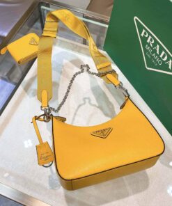 Prada Re-Edition 2005 Saffiano Leather Bag Yellow For Women, Women's Bags 8.6in/22cm