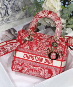 Christian Dior Medium Lady D-Lite Bag Red For Women 24cm/9.5in CD
