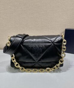 Prada System Nappa Patchwork Shoulder Bag Black For Women, Women's Bags 7.5in/19cm