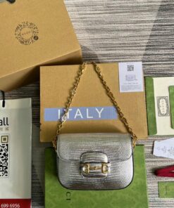 Gucci Horsebit 1955 Lizard Mini Bag Silver For Women, Women's Bags 8in/20cm GG