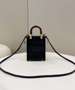 Fendi Sunshine Shopper Black Mini Bag For Woman 13cm/5in