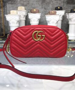 Gucci GG Marmont Small Matelasse Shoulder Bag Hibiscus Red Matelass Chevron For Women 9.5in/24cm GG 447632 DTD1T 6433
