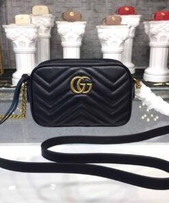 Gucci GG Marmont Matelasse Mini Bag Black Matelasse Chevron For Women 7in/18cm GG 448065 DTD1T 1000