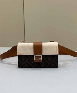 Fendi Baguette Pouch Brown fabric Beige Pouch For Woman 16cm/6in