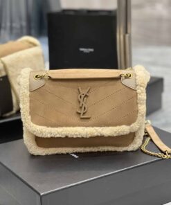 Saint Laurent Taupe Shearling Medium Niki Bag Brown For Women, Women Bags 8.66in/22cm YSL