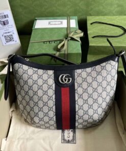 Gucci Ophidia GG Small Shoulder Bag Beige And Blue GG Supreme Canvas For Women 12in/30cm 598125 2ZGMN 4076