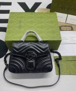 Gucci Marmont Mini Top Handle Bag Black For Women, Women's Bags 8.3in/21cm GG