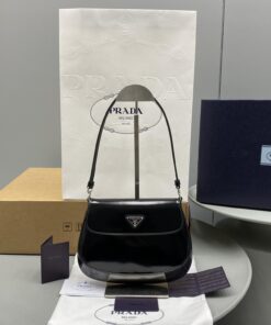 Prada Cleo Brushed Shoulder Bag With Flap Black For Women, Women's Bags 8.6in/22cm 1BD311_ZO6_F0002_V_OOO