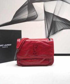 Saint Laurent Niki Baby Chain Bag In Crinkled Vintage Red For Women 8.2in/21cm YSL