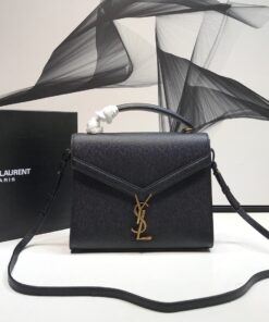 Saint Laurent Cassandra Medium Top Handle Bag In Grain Black For Women 9.6in/24.5cm YSL