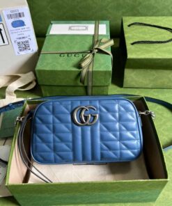 Gucci Marmont Matelasse Shoulder Bag Blue For Women, Women's Bags 9.5in/24cm GG 634936 UM8BF 4340