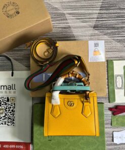 Gucci Diana Mini Tote Bag Yellow For Women, Women's Bags 7.9in/20cm GG 702732 U3ZDT 7480