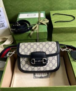 Gucci Horsebit 1955 GG Mini Bag Beige And Blue Supreme Canvas For Women 8in/20cm 658574 96IWN 4076