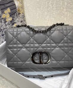 Christian Dior Large Dior Caro Bag Grey Padded Macrocannage Dark Grey For Women 28cm CD
