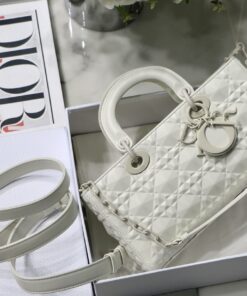 Christian Dior Lady D-Joy Bag White Macrocannage Technical Fabric White For Women 26cm CD M0540OTID_M933