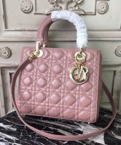 Christian Dior Medium Lady Dior Bag Gold Toned Hardware Dusty Pink For Women 24cm/9in CD