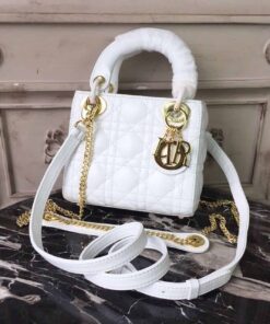 Christian Dior Mini Lady Dior Bag Gold Toned Hardware White For Women 18cm/7in CD