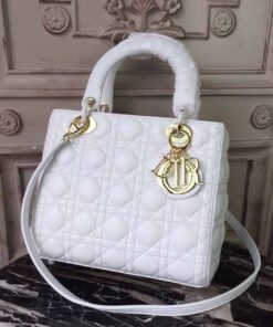 Christian Dior Medium Lady Dior Bag Gold Toned Hardware White For Women 24cm/9in CD