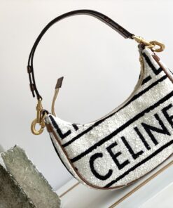 Celine Medium Ava Strap Bag In Textile With Celine All-Over White / Black For Women 9in/23cm 196922EFU.01WB