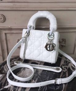 Christian Dior Mini Lady Dior Bag White Chain Silver Hardware For Women 17cm/6.5in CD