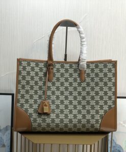 Celine Horizontal Cabas In Textile With Triomphe Embroidery Khaki For Women 17in/43cm 197002CS8.15KH