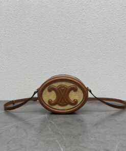 Celine Oval Bag Cuir Triomphe In Textile Natural / Tan For Women 8in/20cm 198602DU8.02NT