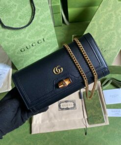 Gucci Diana Chain Wallet With Bamboo Black For Women, Women's Bags 7.4in/19cm GG 658243 17Q0T 1000