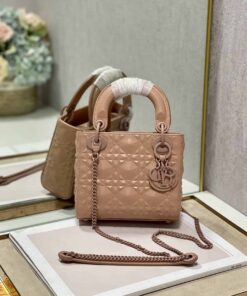 Christian Dior Mini Lady Dior Bag Cannage with Beaded Motif, Brown, For Women 18cm CD