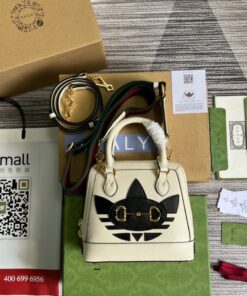 Gucci x Adidas Horsebit 1955 Mini Bag White For Women, Women's Bags 7.9in/20cm GG677212 U3ZDG 8727