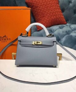 Hermes Mini Kelly Light Blue For Women Gold Toned Hardware 7.5in/19cm