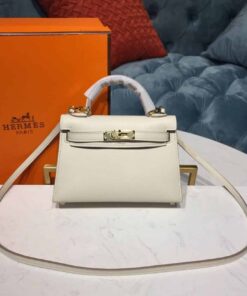 Hermes Mini Kelly White For Women Gold Toned Hardware 7.5in/19cm