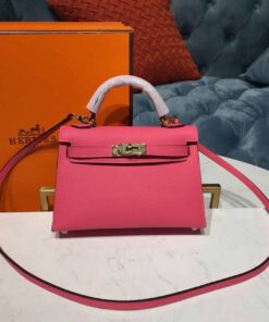 Hermes Mini Kelly Rose Tyrien For Women Gold Toned Hardware 7.5in/19cm