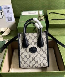 Gucci Mini Tote Bag With Interlocking G Beige And Blue GG Supreme Canvas For Women 7.8in/20cm 671623 K9GSN 4075