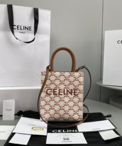 Celine Mini Vertical Cabas In Triomphe Canvas Red For Women 7.2in/18cm