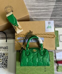 Gucci Matelasse Top Handle Bag Green For Women, Women's Bags 7.5in/19cm GG 702251 UM8HG 3389