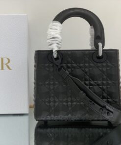 Christian Dior Medium Lady Bag Cannage with Beaded Motif, Black, For Women 20cm CD