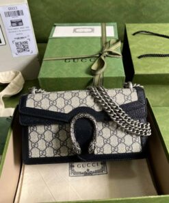 Gucci Dionysus Small GG Shoulder Bag Beige And Blue GG Supreme Canvas For Women 10in/25cm 499623 K9GSN 4075