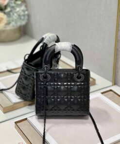 Christian Dior Mini Lady Dior Bag Cannage with Beaded Motif, Black, For Women 17cm CD M0505SNEA_M900
