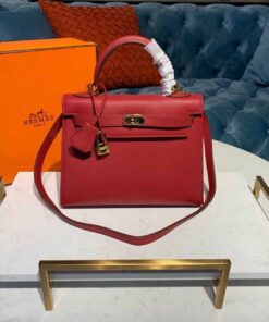 Hermes Kelly Tomate For Women Gold Toned Hardware 10in/25cm