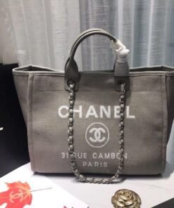 Chanel Deauville Tote Tweed Canvas Bag Fall/Winter Collection, Light Grey/White For Women 15in/38cm