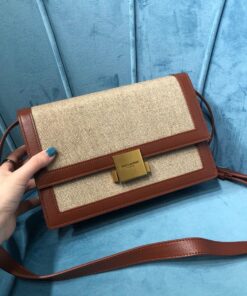 Saint Laurent Le Carre Satchel In Canvas And Box Natural Beige & Brick For Women 9in/23cm YSL